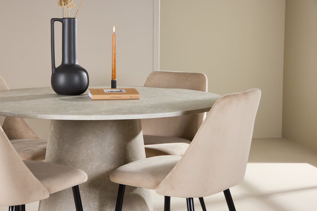 Venture Design Lanzo & Night Runda Matbord ⌀120 Beige + Matstolar 2-pack Beige