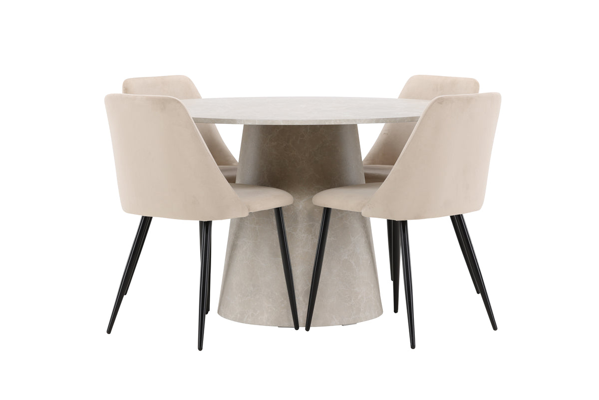 Venture Design Lanzo & Night Runda Matbord ⌀120 Beige + Matstolar 2-pack Beige
