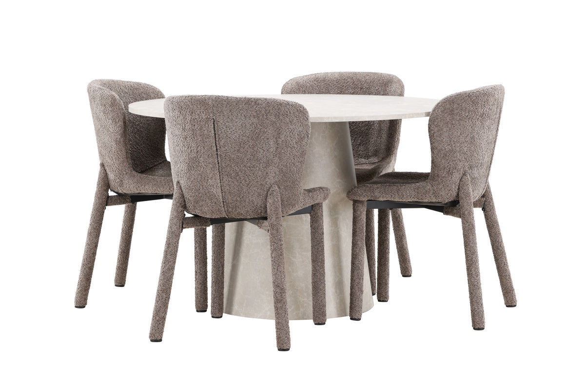 Venture Design Lanzo & Astoria Runda Matbord ⌀120 Beige + Matstolar 2-pack Brun