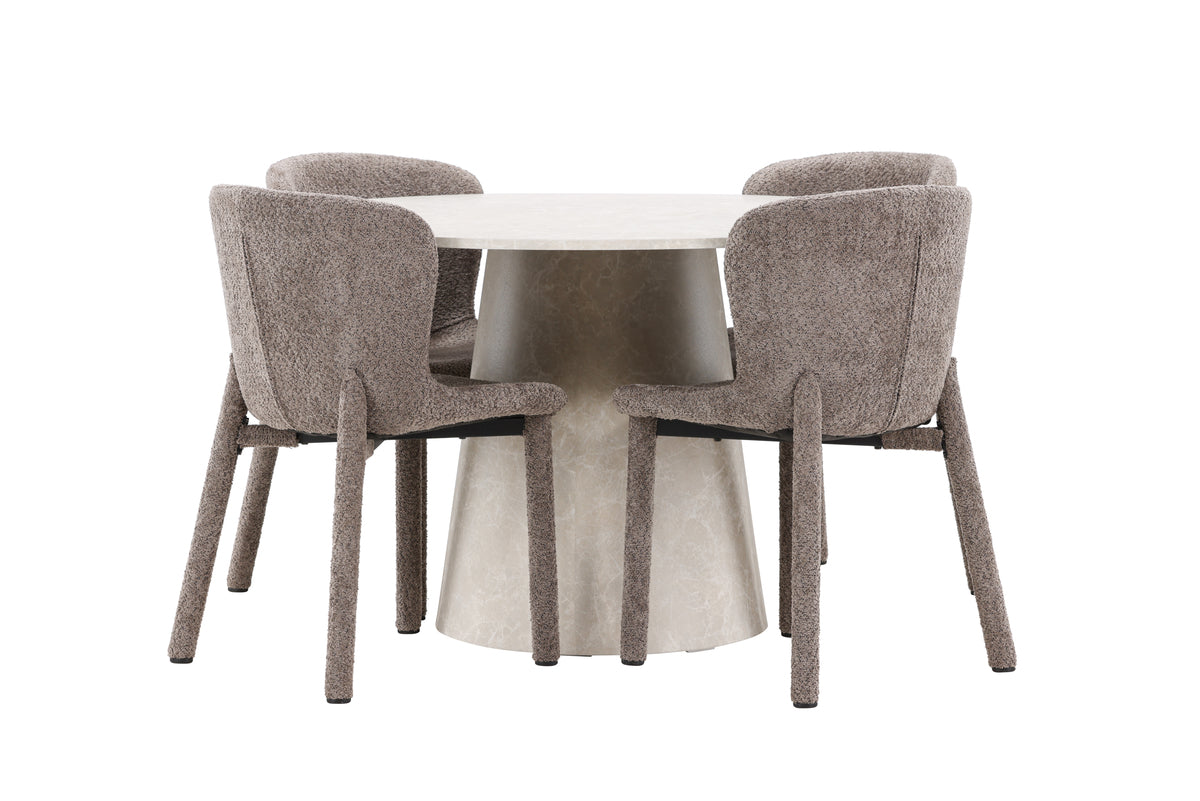 Venture Design Lanzo & Astoria Runda Matbord ⌀120 Beige + Matstolar 2-pack Brun