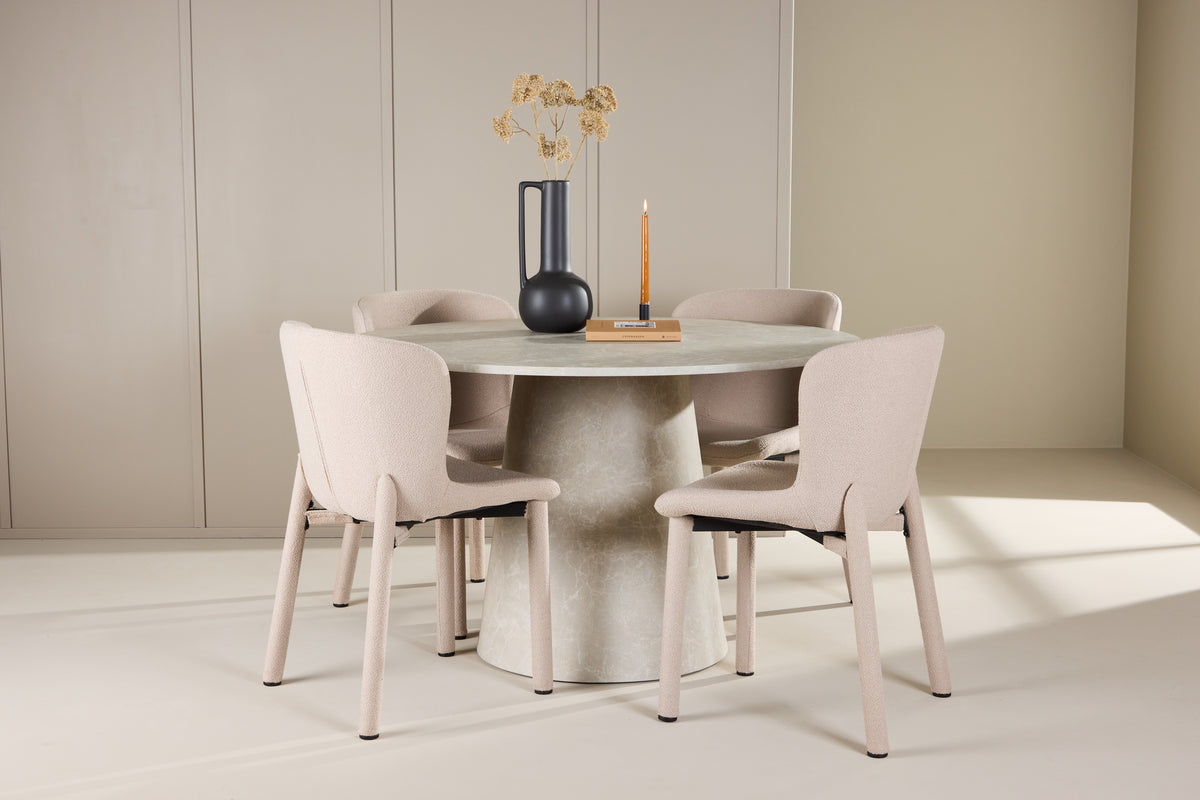 Venture Design Lanzo & Astoria Runda Matbord ⌀120 Beige + Matstolar 2-pack Beige
