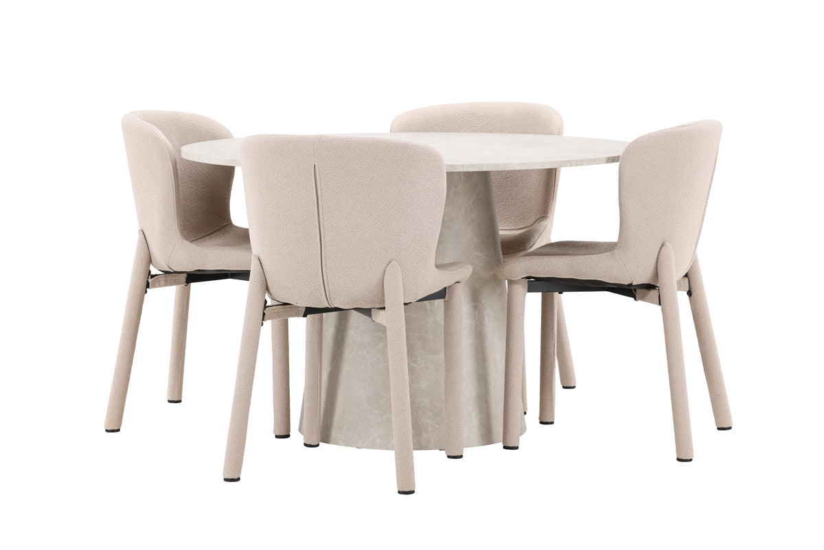Venture Design Lanzo & Astoria Runda Matbord ⌀120 Beige + Matstolar 2-pack Beige