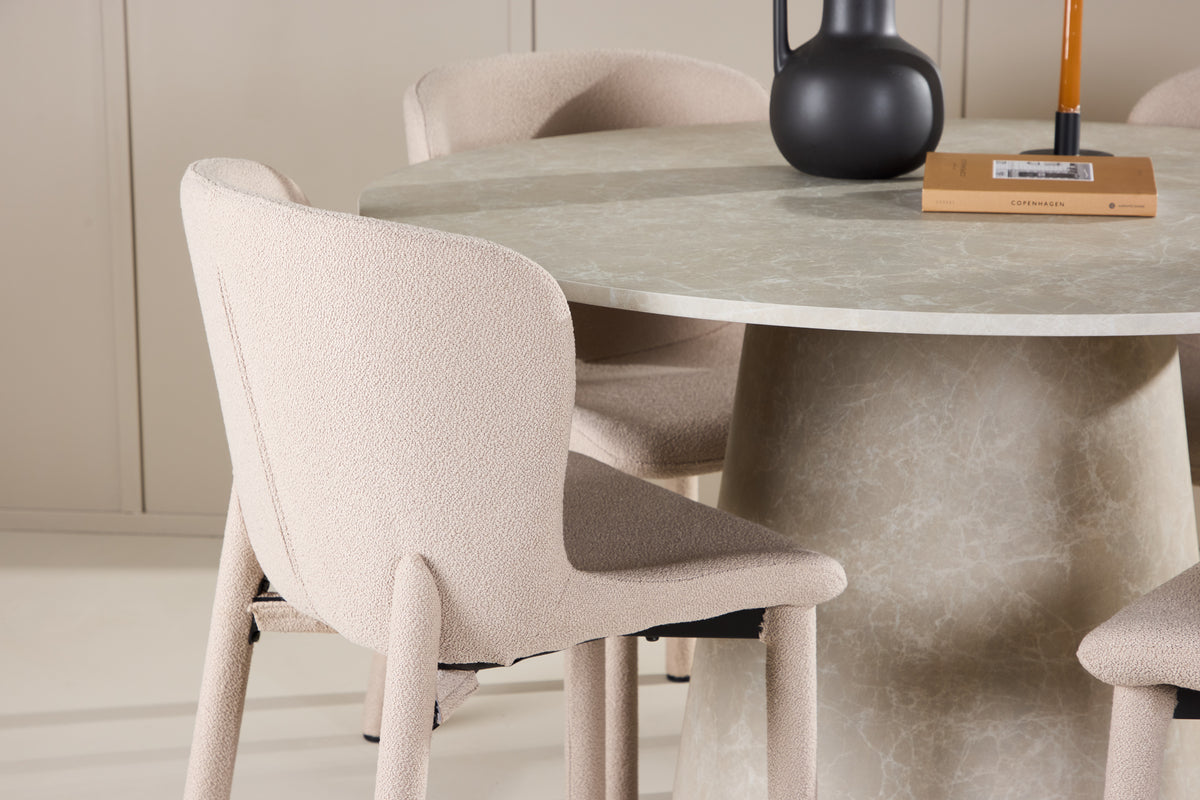 Venture Design Lanzo & Astoria Runda Matbord ⌀120 Beige + Matstolar 2-pack Beige