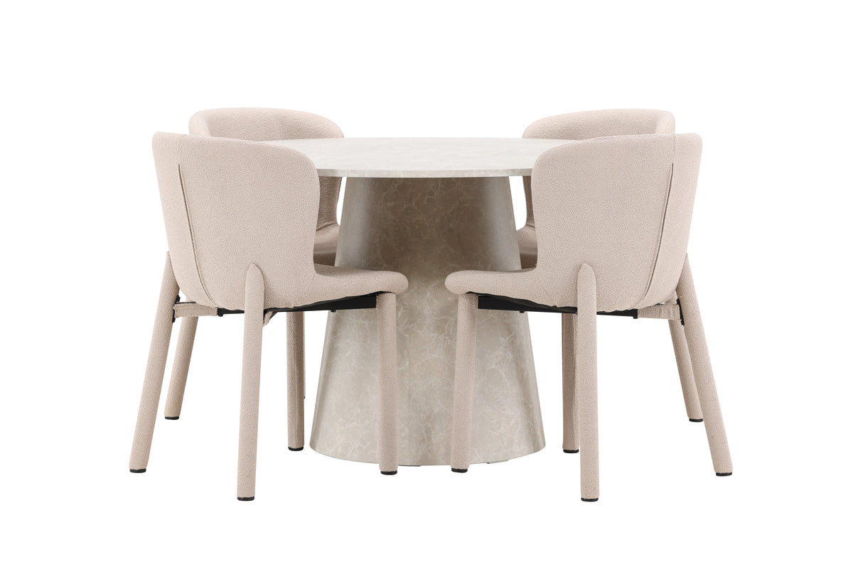 Venture Design Lanzo & Astoria Runda Matbord ⌀120 Beige + Matstolar 2-pack Beige
