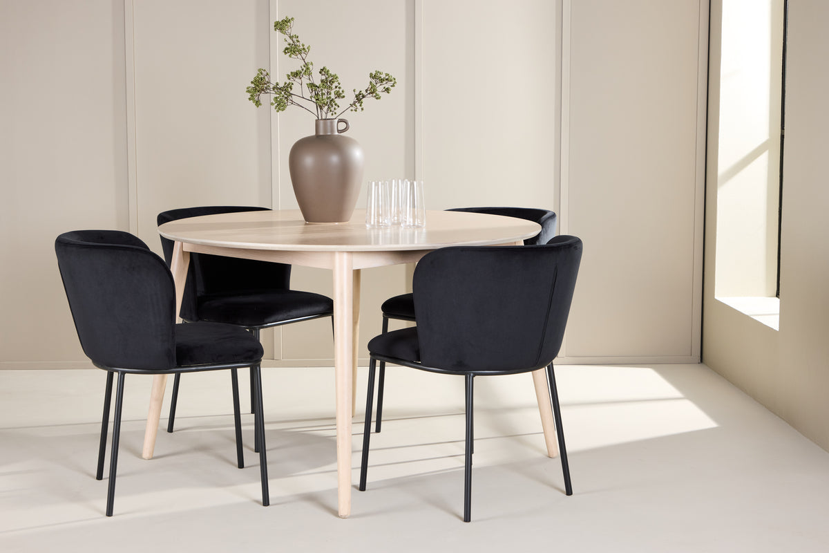 Venture Design Edina & Flora Matstolar 2-pack Svart + Runda Matbord ⌀120 Vitputsad