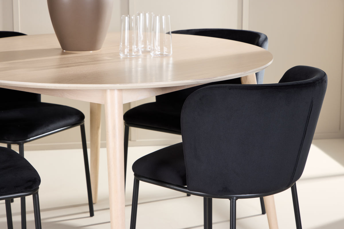 Venture Design Edina & Flora Matstolar 2-pack Svart + Runda Matbord ⌀120 Vitputsad