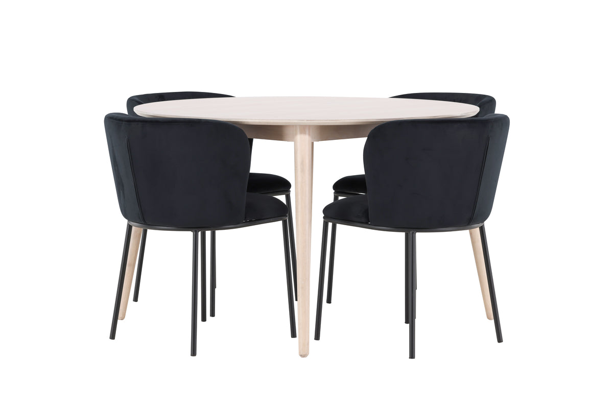 Venture Design Edina & Flora Matstolar 2-pack Svart + Runda Matbord ⌀120 Vitputsad
