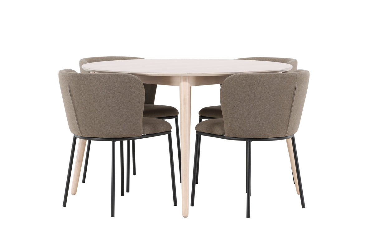 Venture Design Edina & Flora Matstolar 2-pack Brun + Runda Matbord ⌀120 Vitputsad