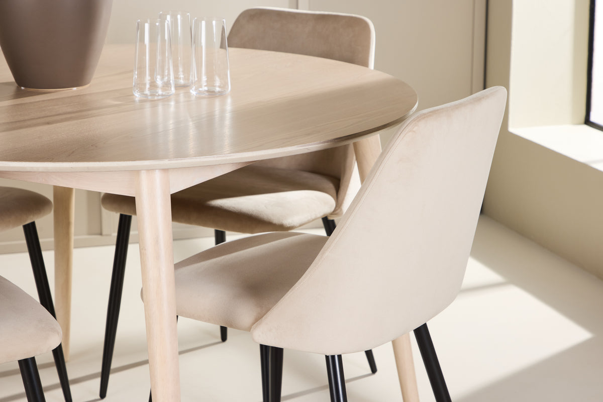 Venture Design Night & Flora Matstolar 2-pack Beige + Runda Matbord ⌀120 Vitputsad
