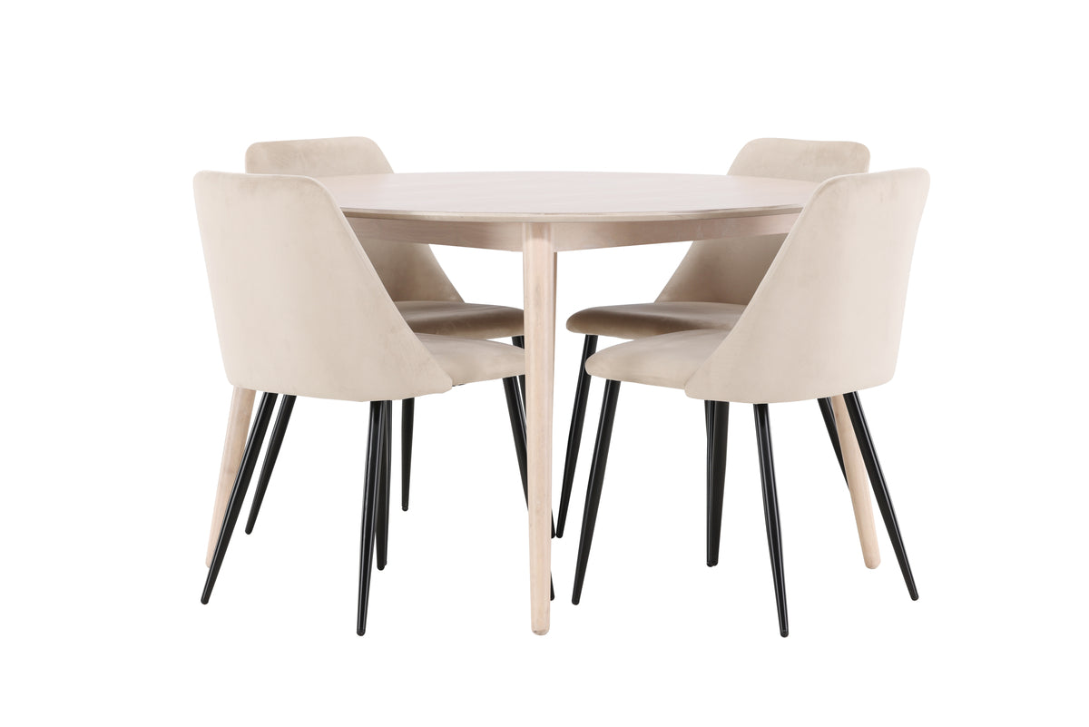 Venture Design Night & Flora Matstolar 2-pack Beige + Runda Matbord ⌀120 Vitputsad