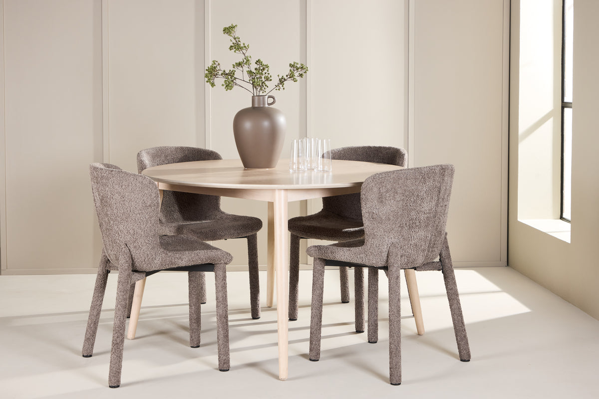 Venture Design Flora & Astoria Runda Matbord ⌀120 Vitputsad + Matstolar 2-pack Brun