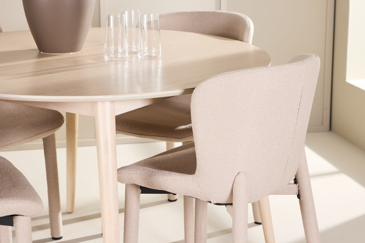 Venture Design Flora & Astoria Runda Matbord ⌀120 Vitputsad + Matstolar 2-pack Beige