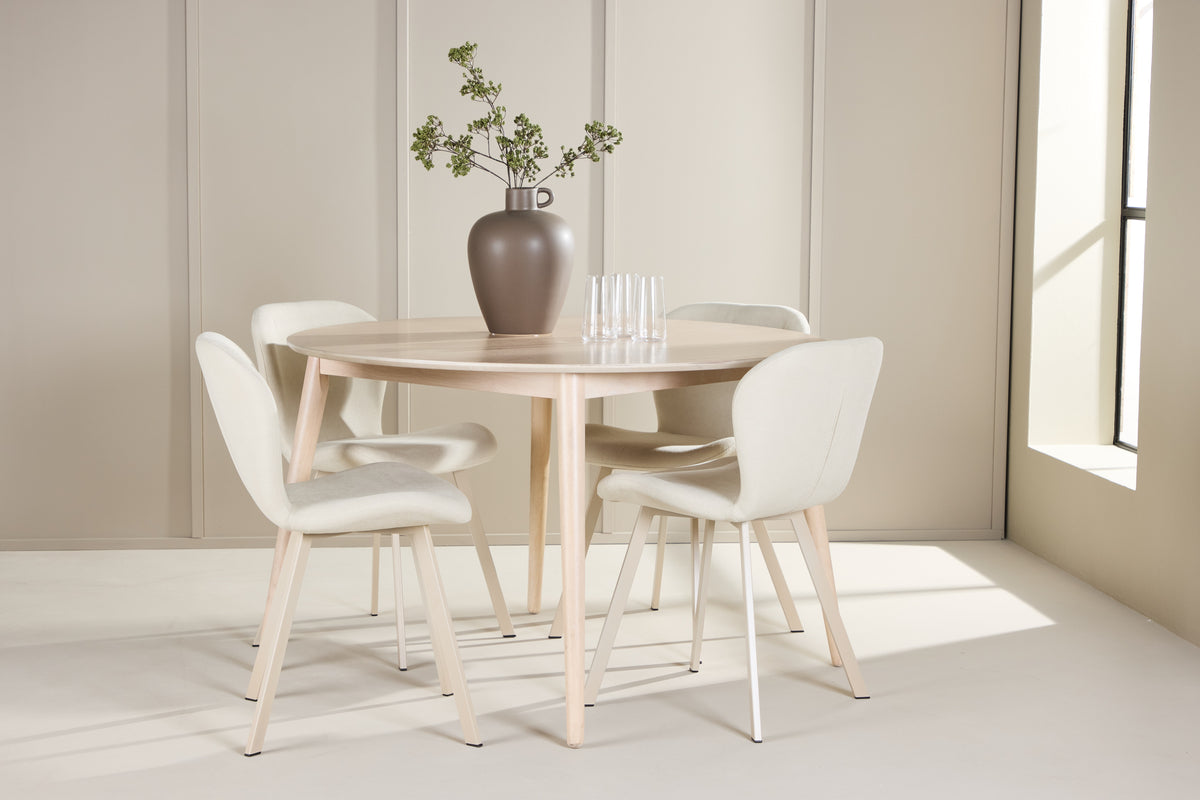Venture Design Flora & Lilja Runda Matbord ⌀120 Vitputsad + Matstolar 2-pack Beige