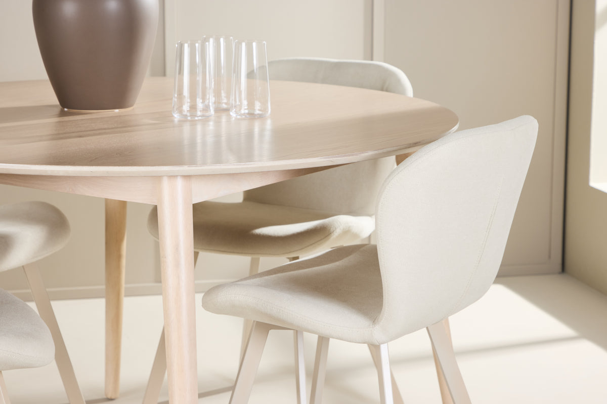 Venture Design Flora & Lilja Runda Matbord ⌀120 Vitputsad + Matstolar 2-pack Beige