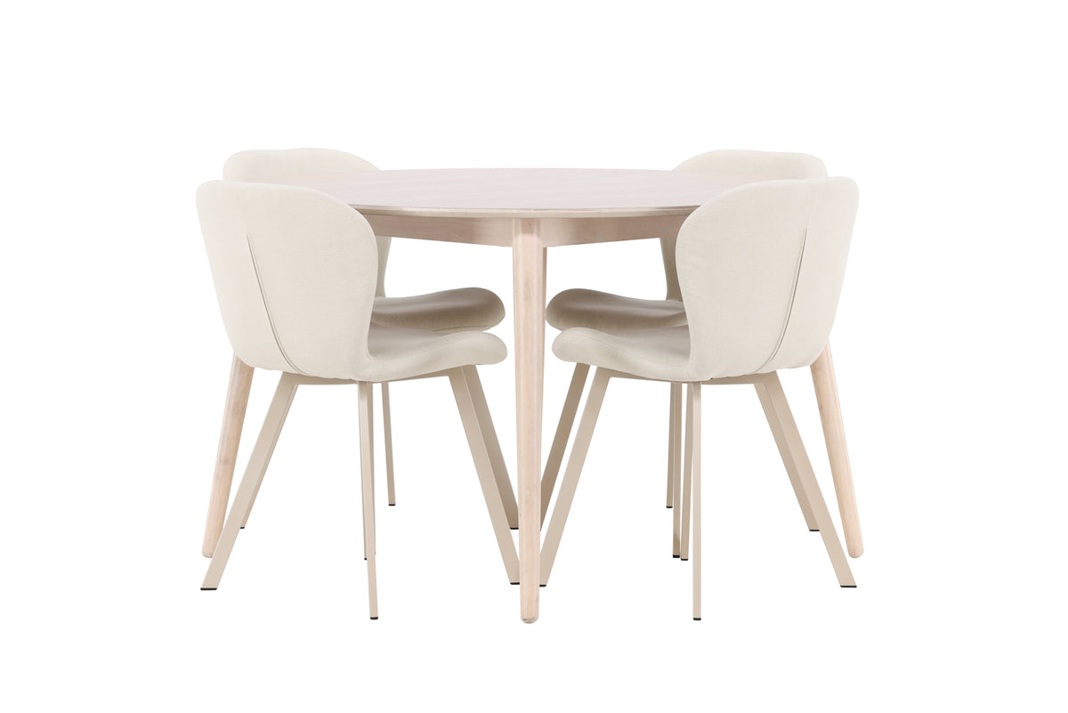 Venture Design Flora & Lilja Runda Matbord ⌀120 Vitputsad + Matstolar 2-pack Beige