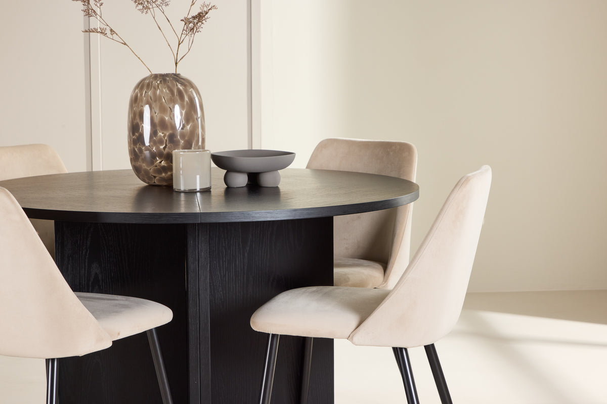 Venture Design Night & Strada Matstolar 2-pack Beige + Rektangulära Matbord ⌀120 Svart