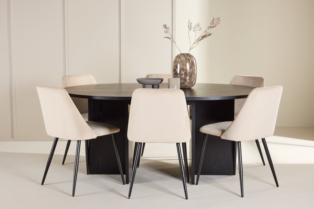 Venture Design Night & Strada Matstolar 2-pack Beige + Rektangulära Matbord ⌀120 Svart
