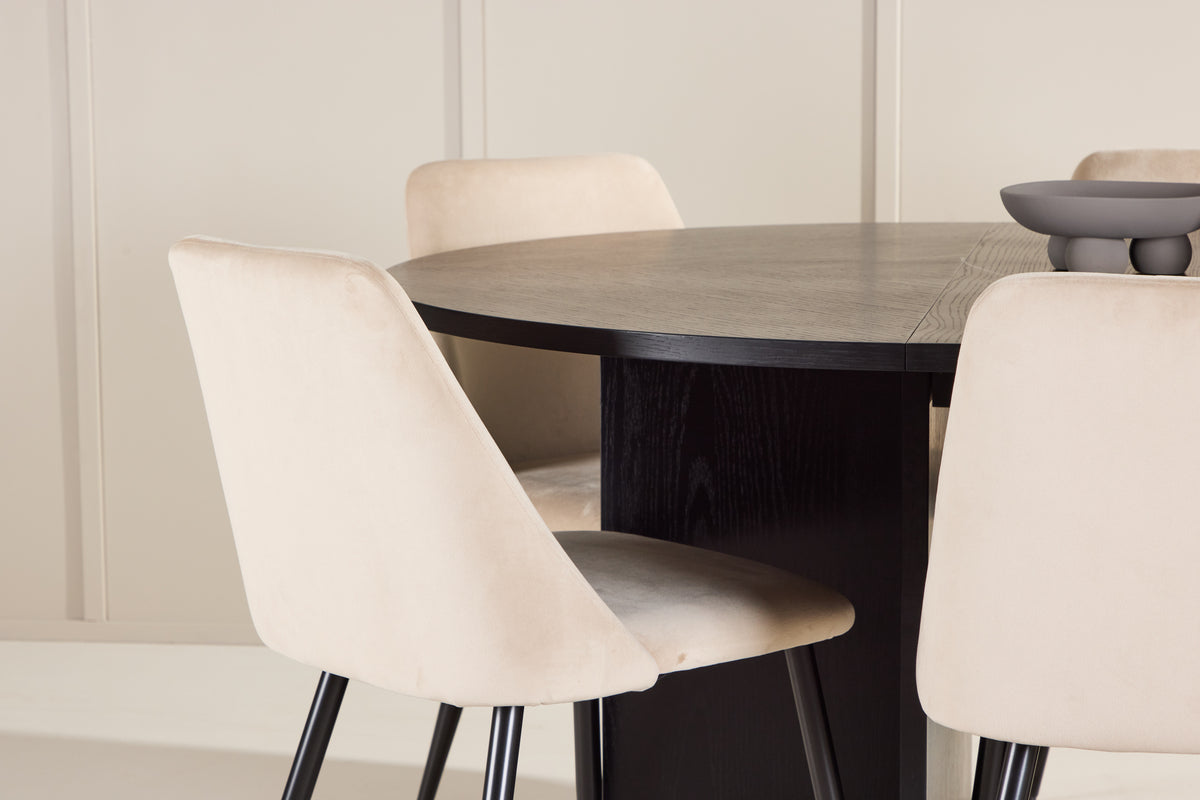 Venture Design Night & Strada Matstolar 2-pack Beige + Rektangulära Matbord ⌀120 Svart