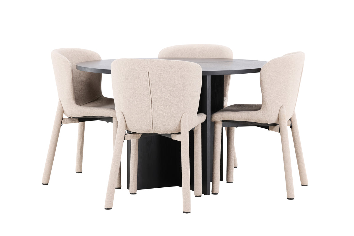 Venture Design Strada & Astoria Rektangulära Matbord ⌀120 Svart + Matstolar 2-pack Beige