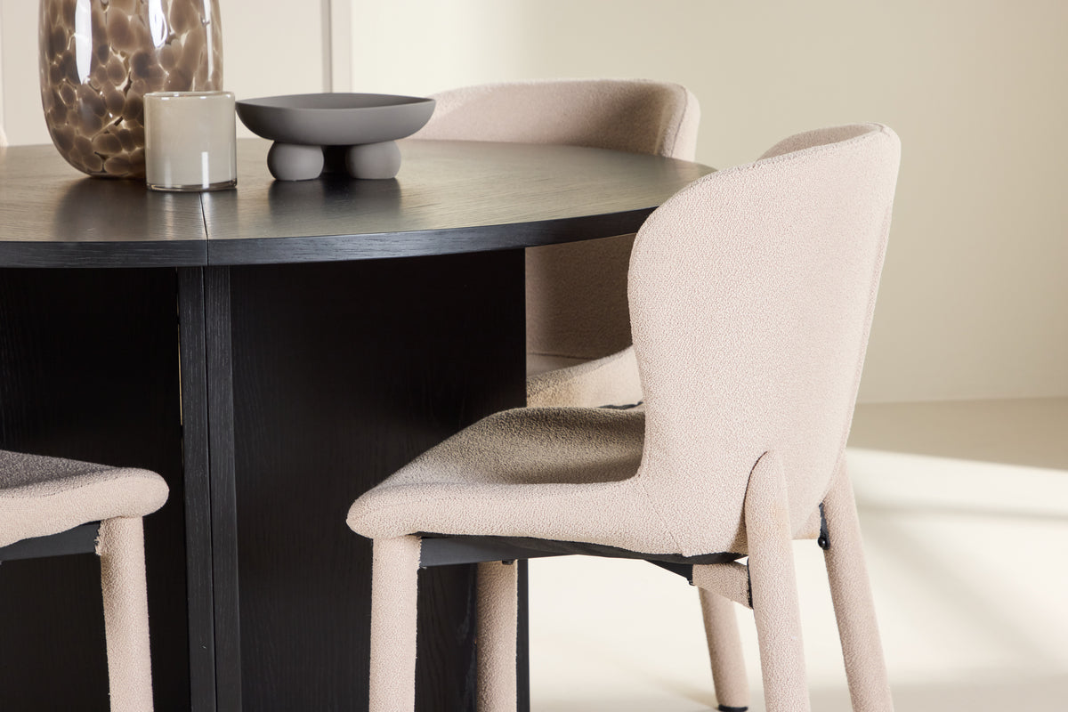 Venture Design Strada & Astoria Rektangulära Matbord ⌀120 Svart + Matstolar 2-pack Beige