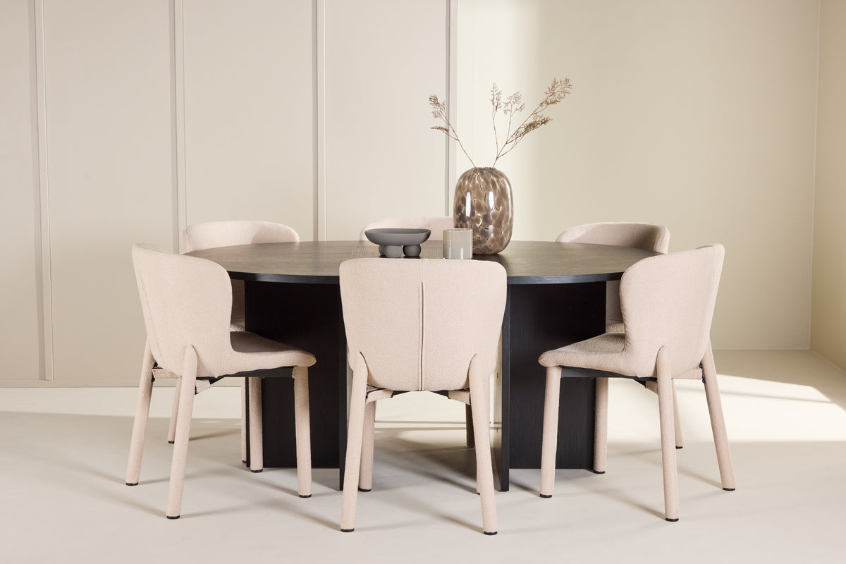 Venture Design Strada & Astoria Rektangulära Matbord ⌀120 Svart + Matstolar 2-pack Beige