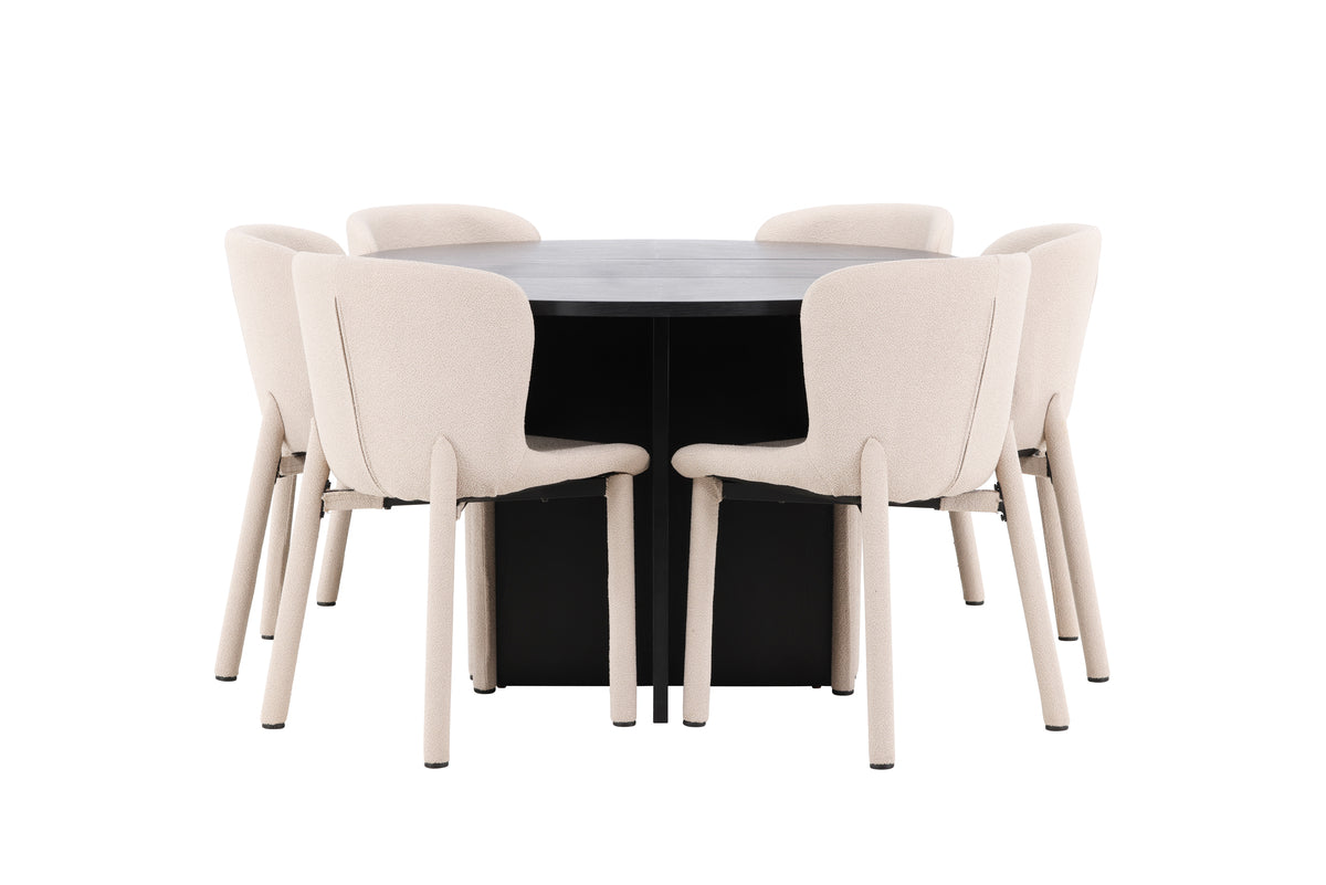 Venture Design Strada & Astoria Rektangulära Matbord ⌀120 Svart + Matstolar 2-pack Beige