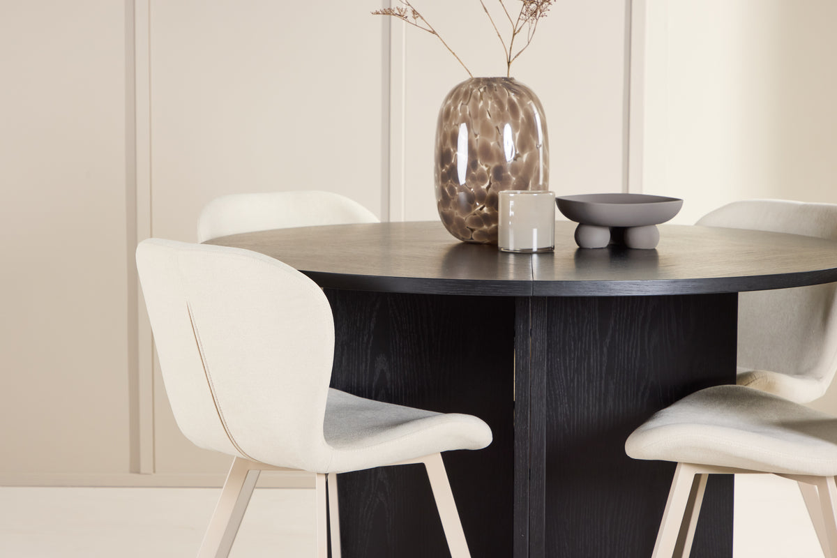 Venture Design Strada & Lilja Rektangulära Matbord ⌀120 Svart + Matstolar 2-pack Beige