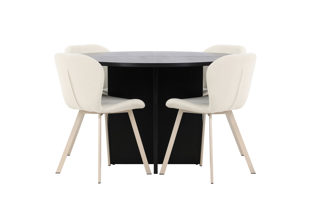 Venture Design Strada & Lilja Rektangulära Matbord ⌀120 Svart + Matstolar 2-pack Beige