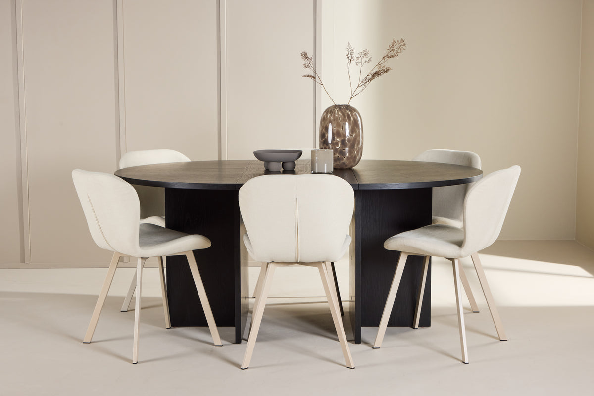 Venture Design Strada & Lilja Rektangulära Matbord ⌀120 Svart + Matstolar 2-pack Beige