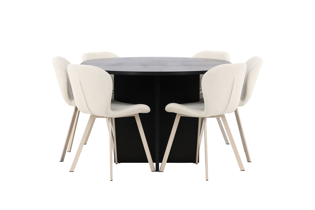 Venture Design Strada & Lilja Rektangulära Matbord ⌀120 Svart + Matstolar 2-pack Beige
