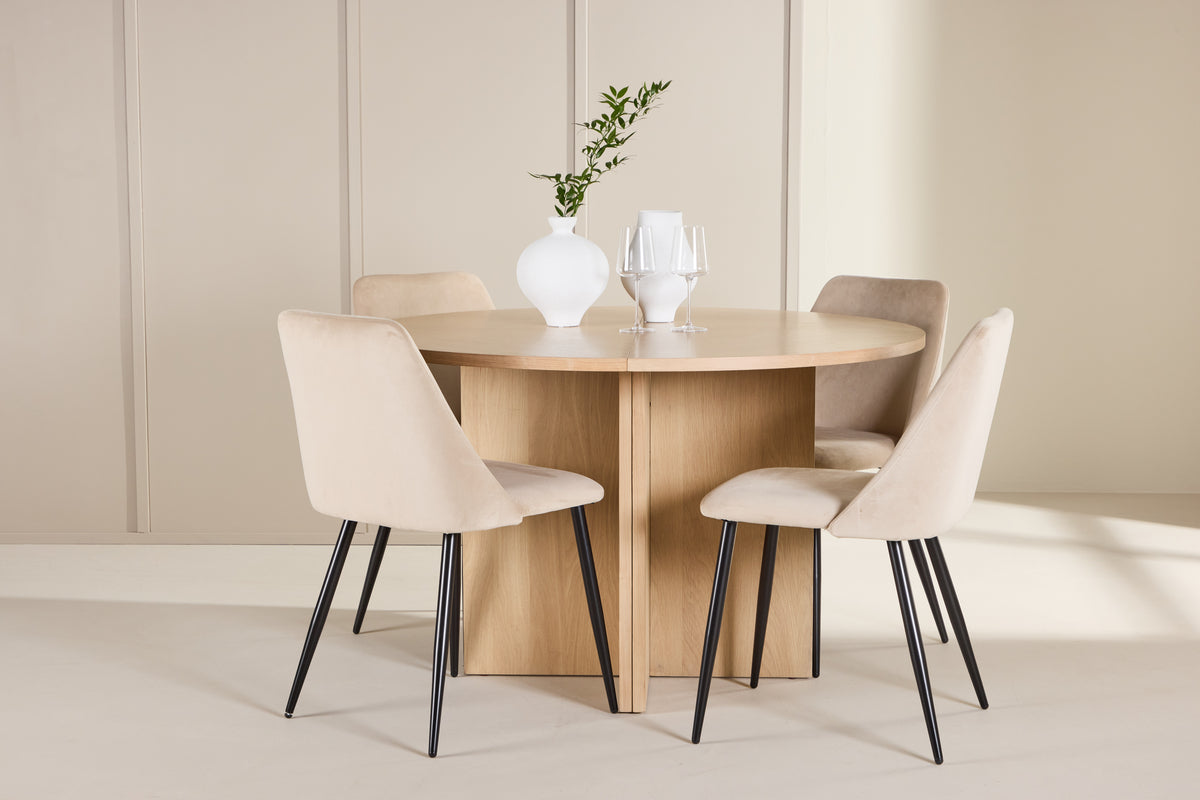 Venture Design Night & Strada Matstolar 2-pack Beige + Rektangulära Matbord ⌀120 Vitputsad