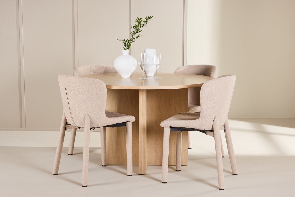Venture Design Strada & Astoria Rektangulära Matbord ⌀120 Vitputsad + Matstolar 2-pack Beige