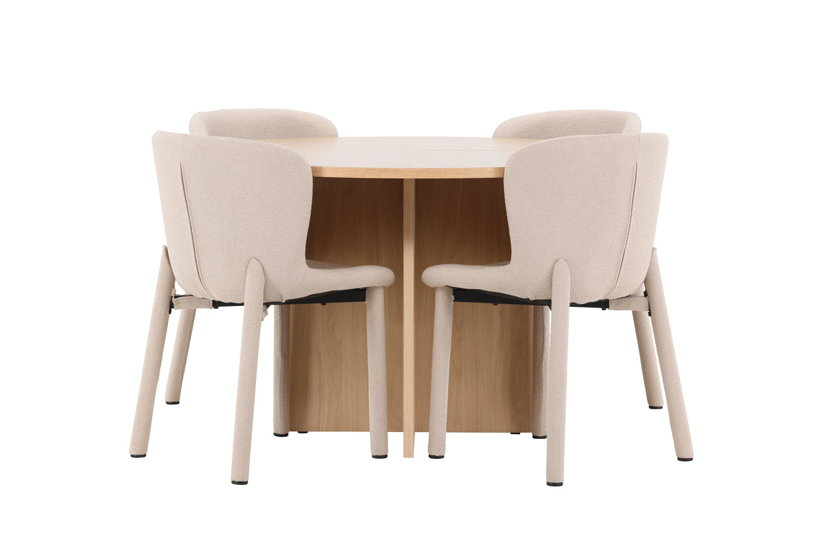 Venture Design Strada & Astoria Rektangulära Matbord ⌀120 Vitputsad + Matstolar 2-pack Beige