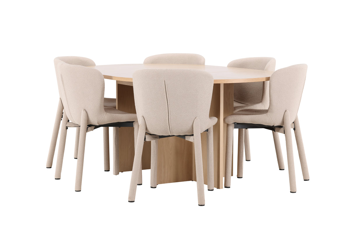 Venture Design Strada & Astoria Rektangulära Matbord ⌀120 Vitputsad + Matstolar 2-pack Beige