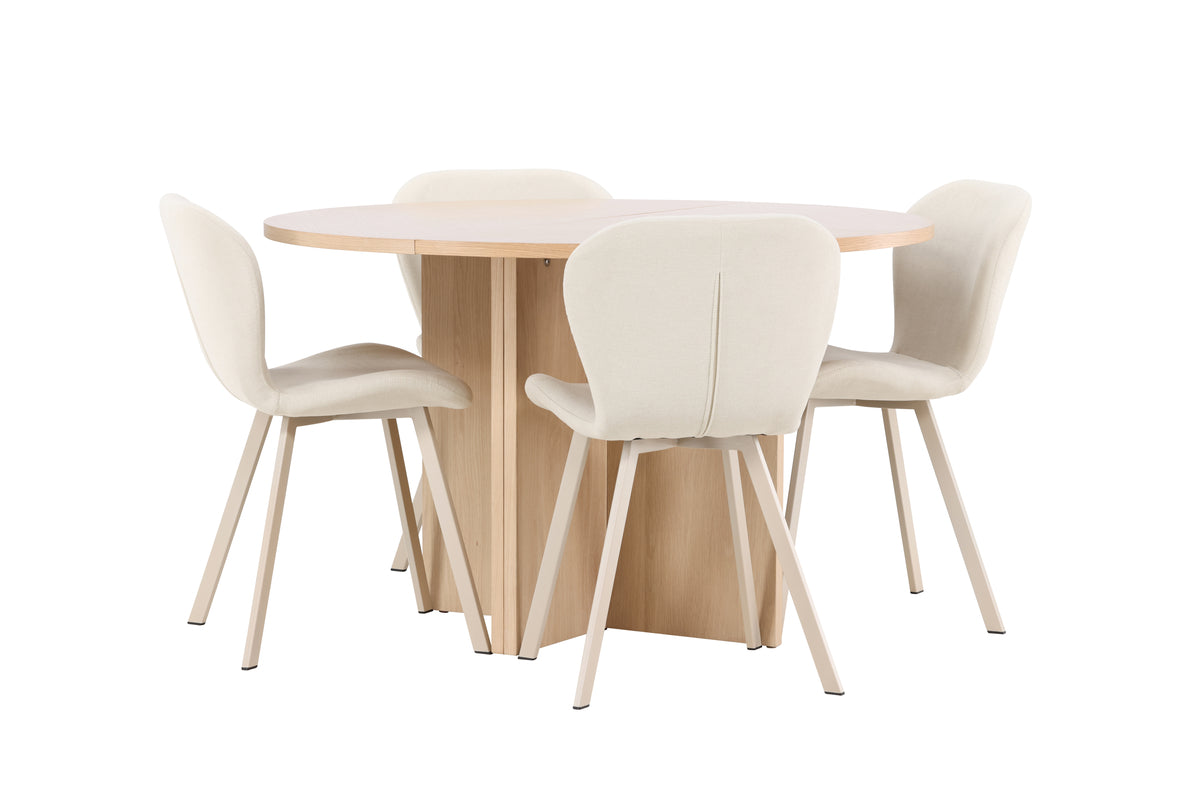 Venture Design Strada & Lilja Rektangulära Matbord ⌀120 Vitputsad + Matstolar 2-pack Beige