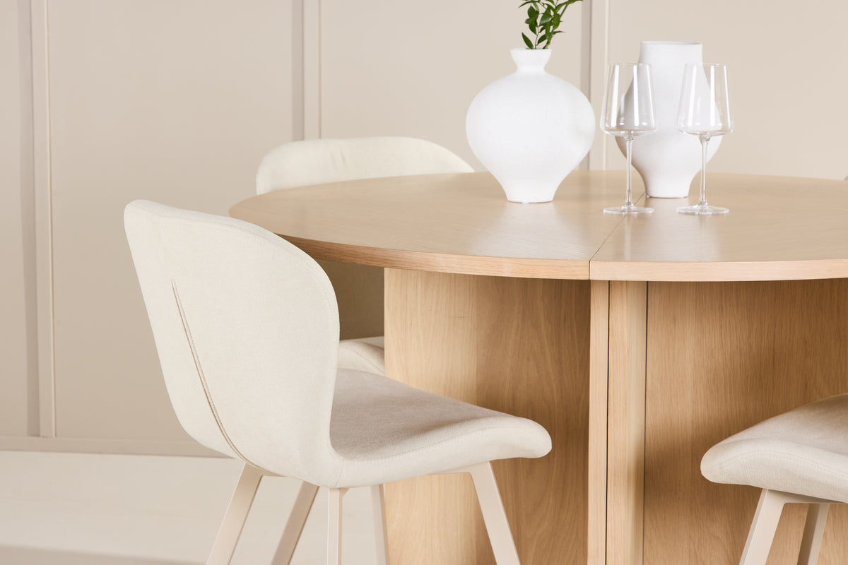 Venture Design Strada & Lilja Rektangulära Matbord ⌀120 Vitputsad + Matstolar 2-pack Beige