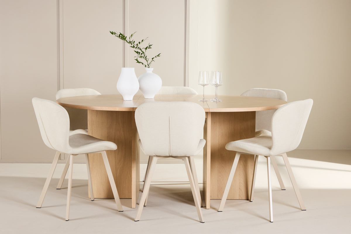 Venture Design Strada & Lilja Rektangulära Matbord ⌀120 Vitputsad + Matstolar 2-pack Beige