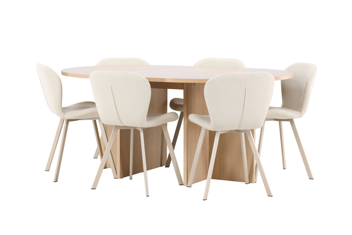 Venture Design Strada & Lilja Rektangulära Matbord ⌀120 Vitputsad + Matstolar 2-pack Beige