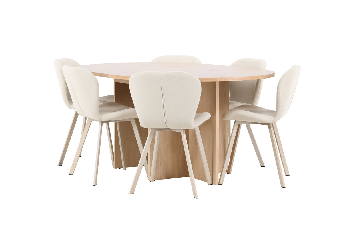 Venture Design Strada & Lilja Rektangulära Matbord ⌀120 Vitputsad + Matstolar 2-pack Beige