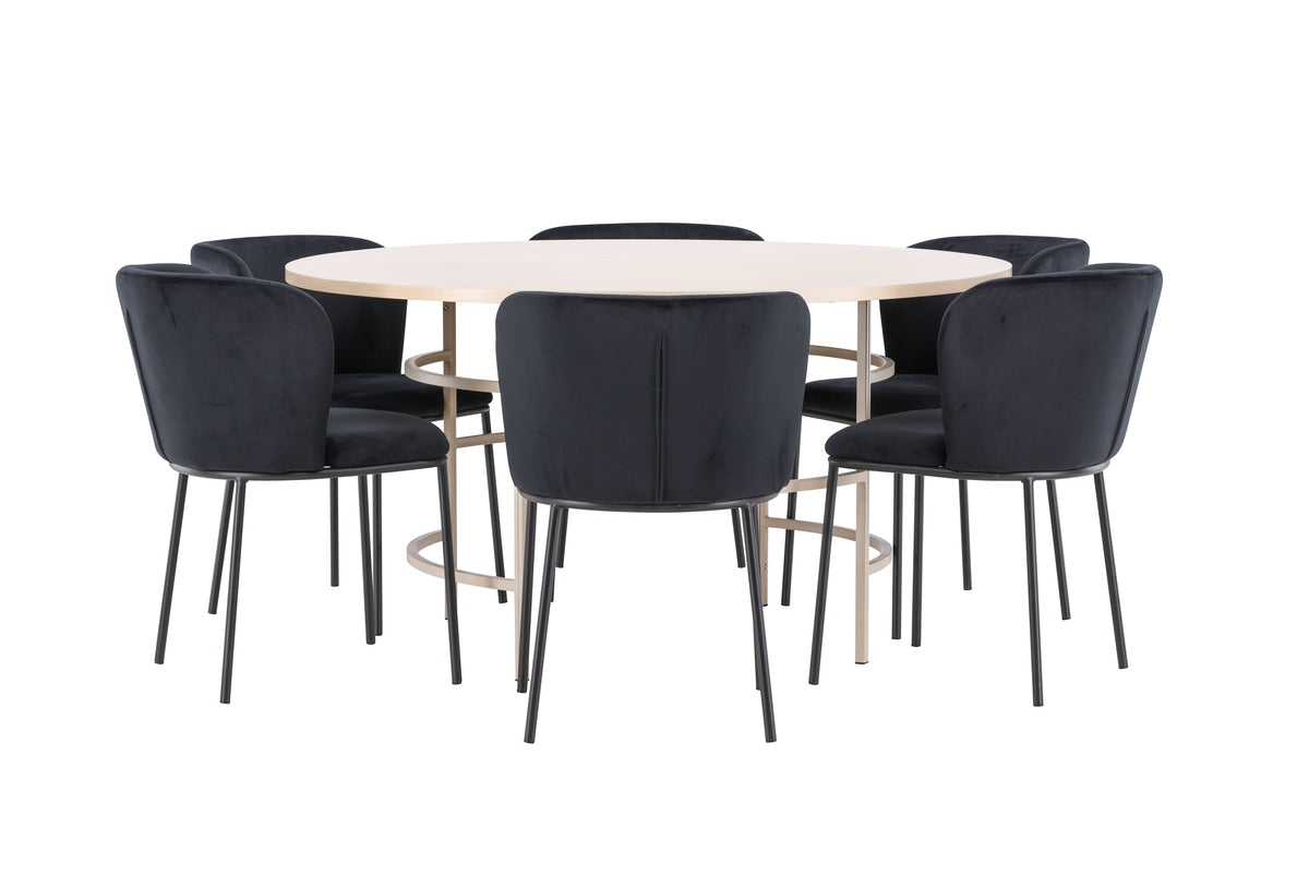 Venture Design Edina & Copenhagen Matstolar 2-pack Svart + Runda Matbord ⌀140 Vitputsad