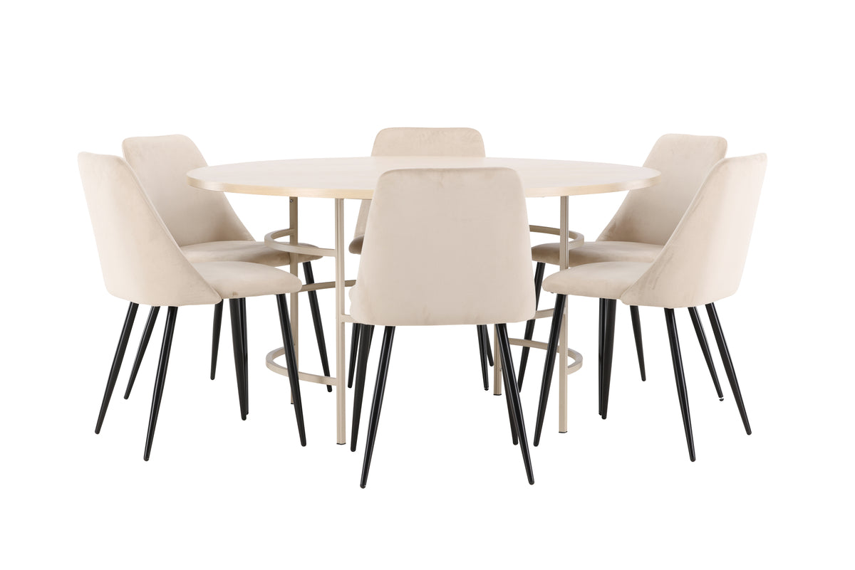 Venture Design Night & Copenhagen Matstolar 2-pack Beige + Runda Matbord ⌀140 Vitputsad