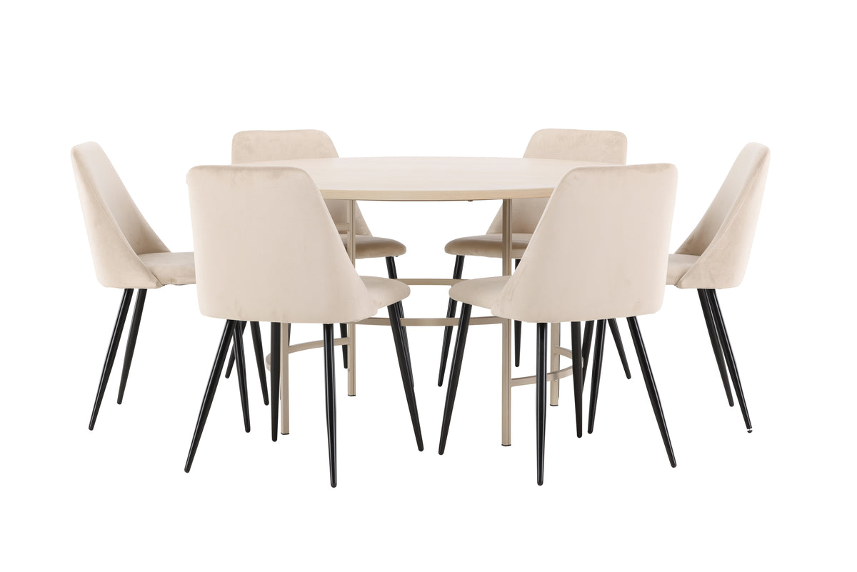 Venture Design Night & Copenhagen Matstolar 2-pack Beige + Runda Matbord ⌀140 Vitputsad