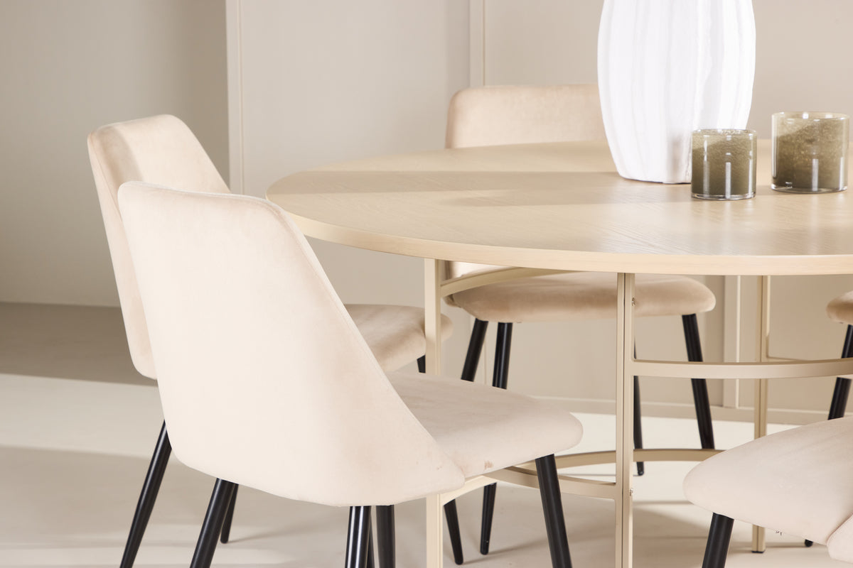 Venture Design Night & Copenhagen Matstolar 2-pack Beige + Runda Matbord ⌀140 Vitputsad