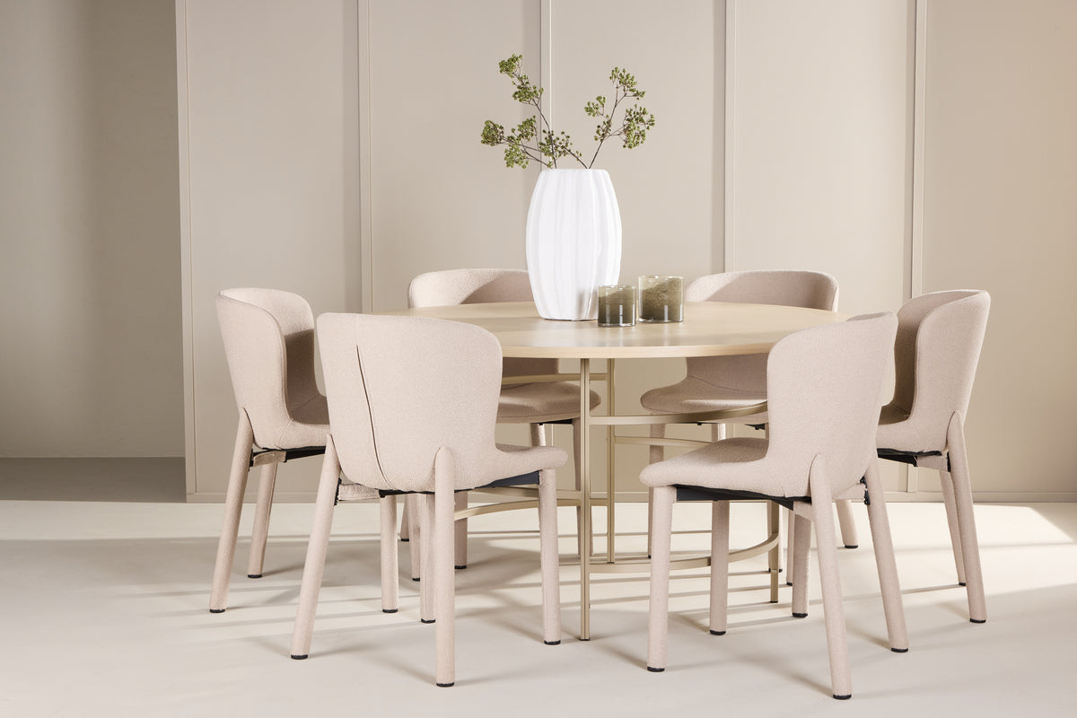Venture Design Copenhagen & Astoria Runda Matbord ⌀140 Vitputsad + Matstolar 2-pack Beige