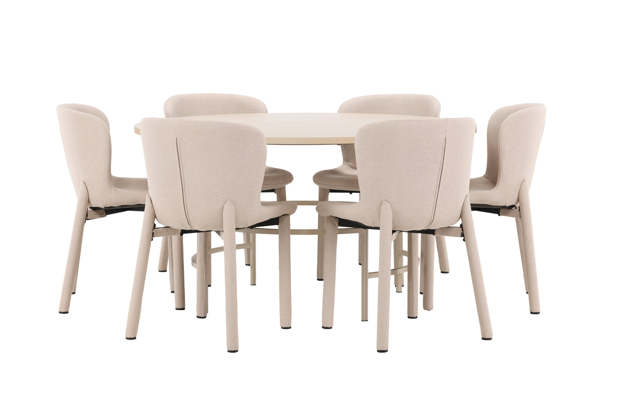 Venture Design Copenhagen & Astoria Runda Matbord ⌀140 Vitputsad + Matstolar 2-pack Beige