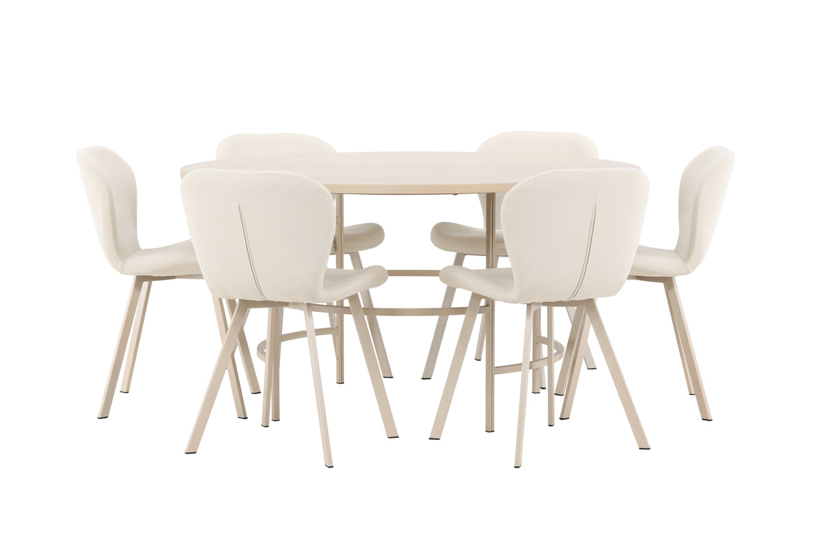 Venture Design Copenhagen & Lilja Runda Matbord ⌀140 Vitputsad + Matstolar 2-pack Beige