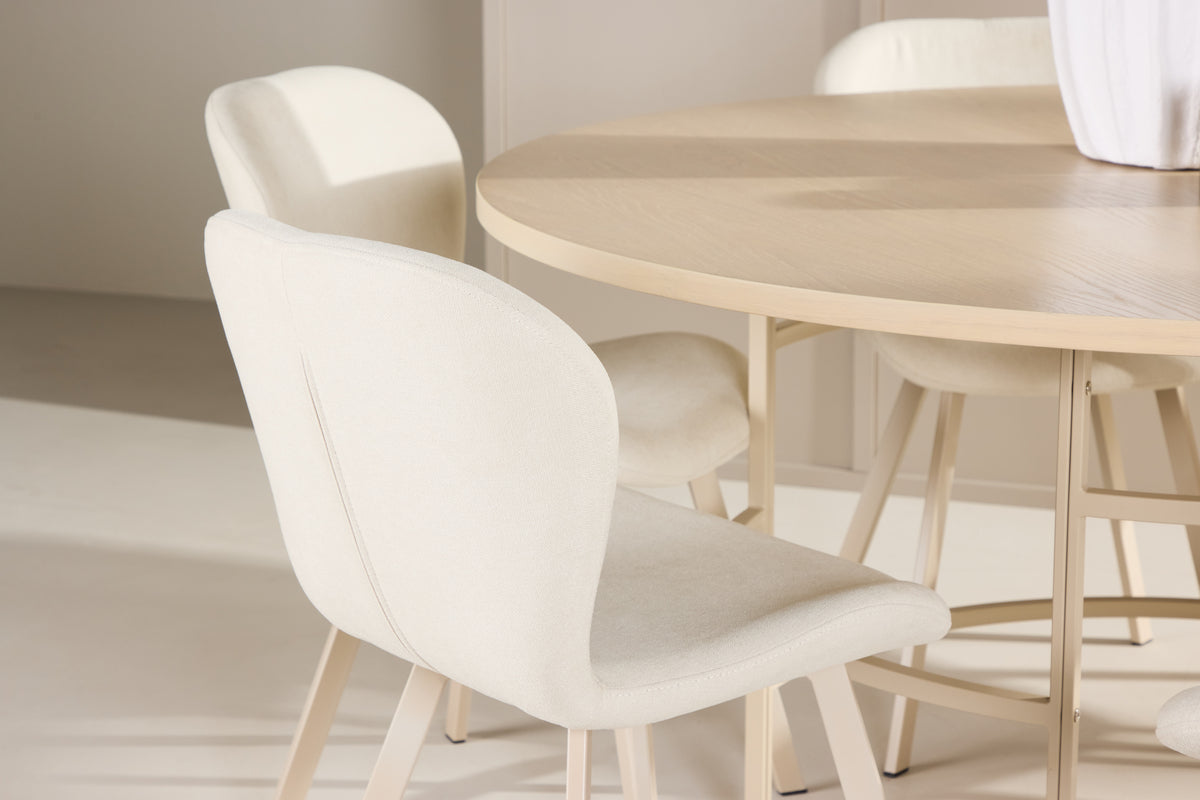 Venture Design Copenhagen & Lilja Runda Matbord ⌀140 Vitputsad + Matstolar 2-pack Beige