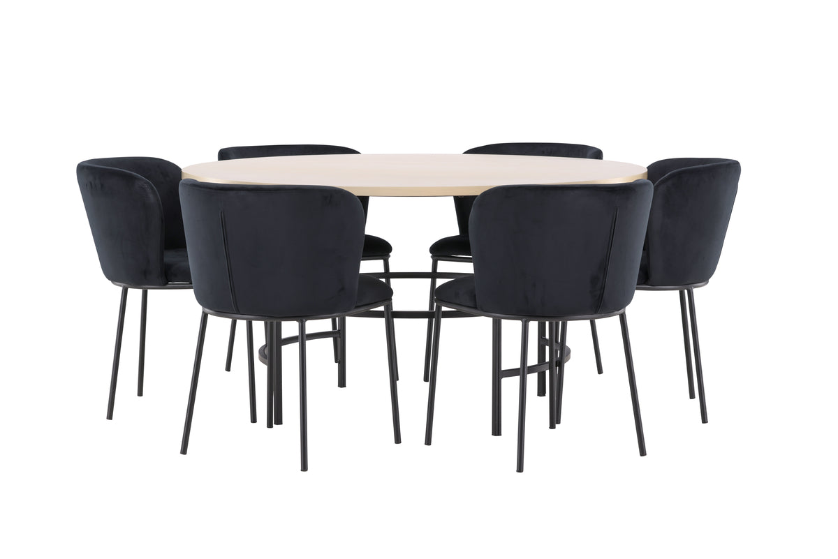 Venture Design Edina & Copenhagen Matstolar 2-pack Svart + Runda Matbord ⌀140 Vitputsad