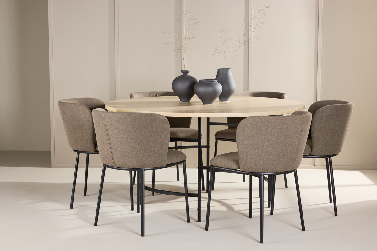 Venture Design Edina & Copenhagen Matstolar 2-pack Brun + Runda Matbord ⌀140 Vitputsad
