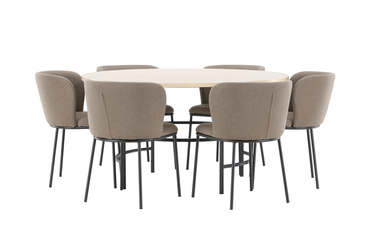 Venture Design Edina & Copenhagen Matstolar 2-pack Brun + Runda Matbord ⌀140 Vitputsad